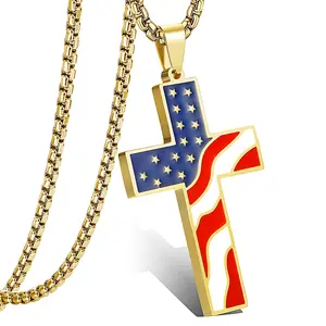 American USA Patriotic Flag Pendant Necklace for Men Women Fashion Jewelry National Day Gift, 22 Inch Chain