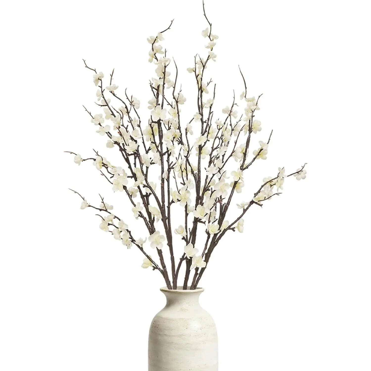 4 Pcs 39 Inch White Cherry Blossom Branches Artificial Fake Flowers Long Stem for Vase Home Wedding Office Party Table Spring Decor Centerpieces