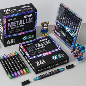 48 Color Dual Tip Metal Paint Markers, Soft/hard Tips, Multi-Color Thick & Thin, Ideal for Rock Painting, Canvas, Wood, Glass, Metal, Stone, Ceramic
