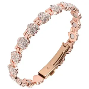 [LX STAR] Women's Pure Copper Magnetic Zirconia Bracelet, Cubic Zirconia Bracelet, Luxurious Clover Alloy Rhinestone Single Row Magnet Hand Jewelry, Adjustable Elegant Bracelet,Holiday gifts, Valentine's Day gifts