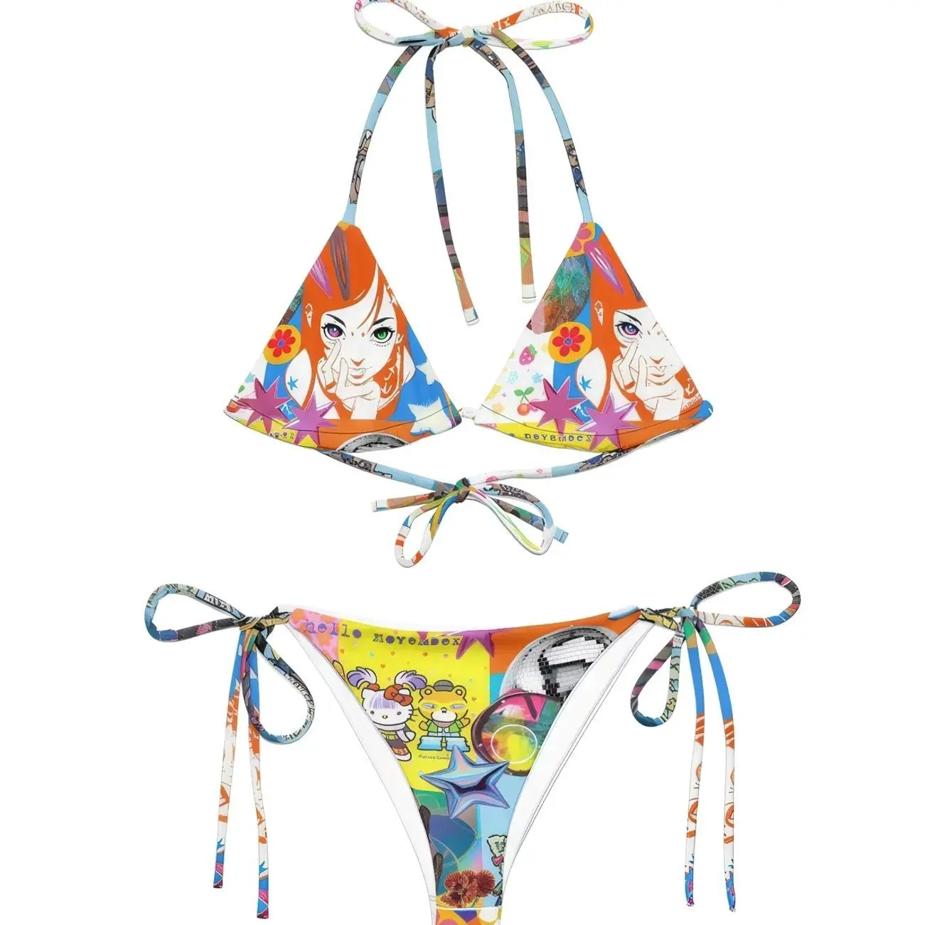 Y2K Cyber Kawaii Bikini: Anime Rave Recycled Fabric Swimsuit RCC