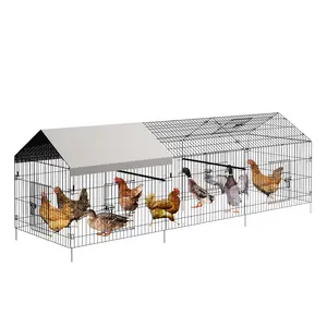 Metal Chicken Coop with Waterproof & Anti-UV Cover, Outdoor Chicken Run & Poultry Cage for Hens, Ducks and Rabbits, Heavy Duty Backyard Playpen