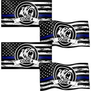 4PCS Thin Blue Line Code 4 American Flag Motorcycle Stickers Police Support Vinyl Decals Automobile Decals for Cars Trucks Windows Bumper and More
