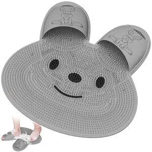 Upgrade Shower Foot Scrubber Mat with Non-Slip Suction Cups, Rabbit-Shaped Silicone Foot Scrubber in Shower for Men & Women (Gray)