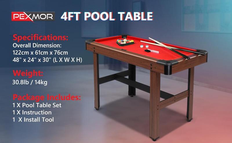 PEXMOR 48" Pool Table, Billiard Game Table for Kids and Adults, Mini Pool Table Set Indoor & Outdoor for Game Room Family with Balls, Cues, Chalk, Brush and Triangle PEXMOR 48" Pool Table, Billiard Game Table for Kids and Adults, Mini Pool Table Set Indoor & Outdoor for Game Room Family with Balls, Cues, Chalk, Brush and Triangle