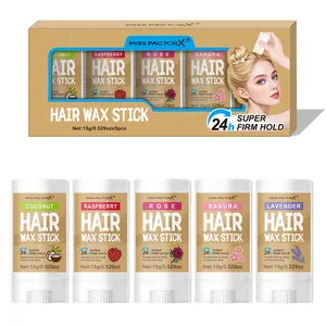 Miss FactorX Hair Wax Stick Set of 5 - Coconut Raspberry Rose Sakura & Lavender - 24h Super Firm Hold Non-Greasy Easy Absorption Hair Gel Stick for Frizzy Edge Curl Hair Care - Haircare