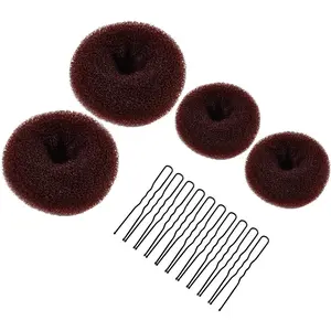 Hair Bun Maker, 4Pcs Donut Bun Maker with 10Pcs Black Bobby Pins for Hair Ring Style