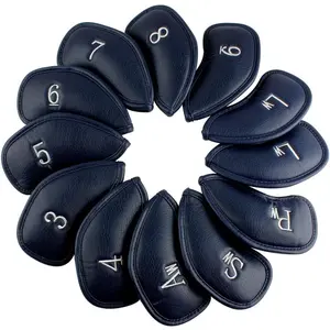 Craftsman Golf Blue Thick Synthetic Leather Iron Head Covers Set - 12pcs, Fits All Brands Golf Club Head Protector Gift for Men Women