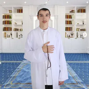 VHD Simple Prayer Robe for Boys - Soft Fabric, Simple Design, Ideal for Daily Use, Comfortable Fit eid  outfits Traditional Men's Embroidery Hooded Robe