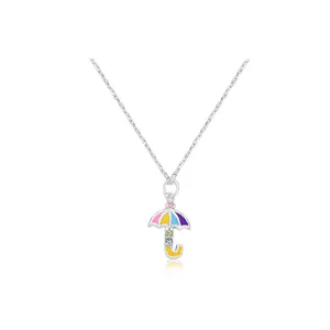 Umbrella Crystal White Gold Palladium Plating Hypoallergenic Kids Necklace