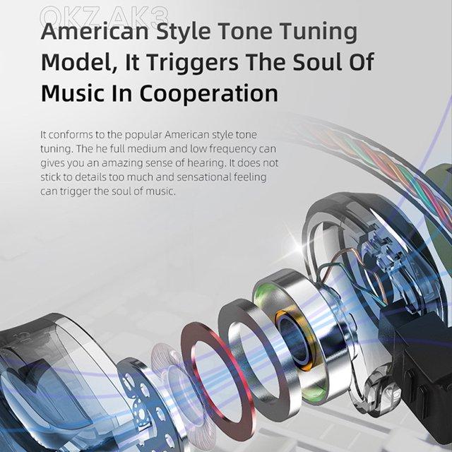 QKZ AK3 Portable Wired In-Ear Earphone, Wired Headphones With Mic, HiFi Subwoofer Noise Cancelling Wired Earphones for Game Sports, 3D Stereo Sound Headphones For Gym & Sports & Game, Headphones 8D Audio, Electronic Audio Earbud in-ear monitor HiFi Heavy