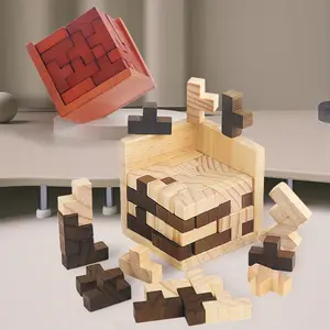 3D Wooden Puzzle Cube - Traditional Chinese Kongming Lock Brain Teaser