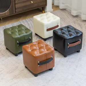 High-Quality Oil-Wax Leather Low Stool Footstool Leather-Padded Ottoman Stylish Multi-Functional Sofa Side Stool & Shoe-Changing Stool for Living Rooms Corridors Foyers Entrances Bedrooms Home Decorative Furniture
