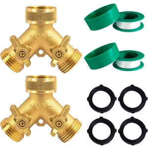 2Pcs/Set Brass Garden Hose Splitter (2 Way),Solid Brass Hose Y Splitter 2 Valves with 2 Extra Rubber Washers,Christmas Party Gifts,Tools & Hardware