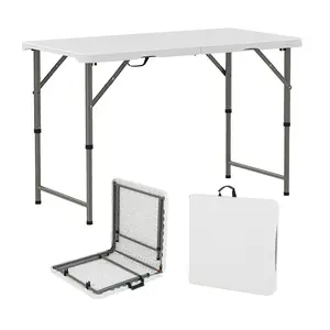 COSTWAY - 4 Feet Portable Camping Table with HDPE Tabletop and Metal Legs-White