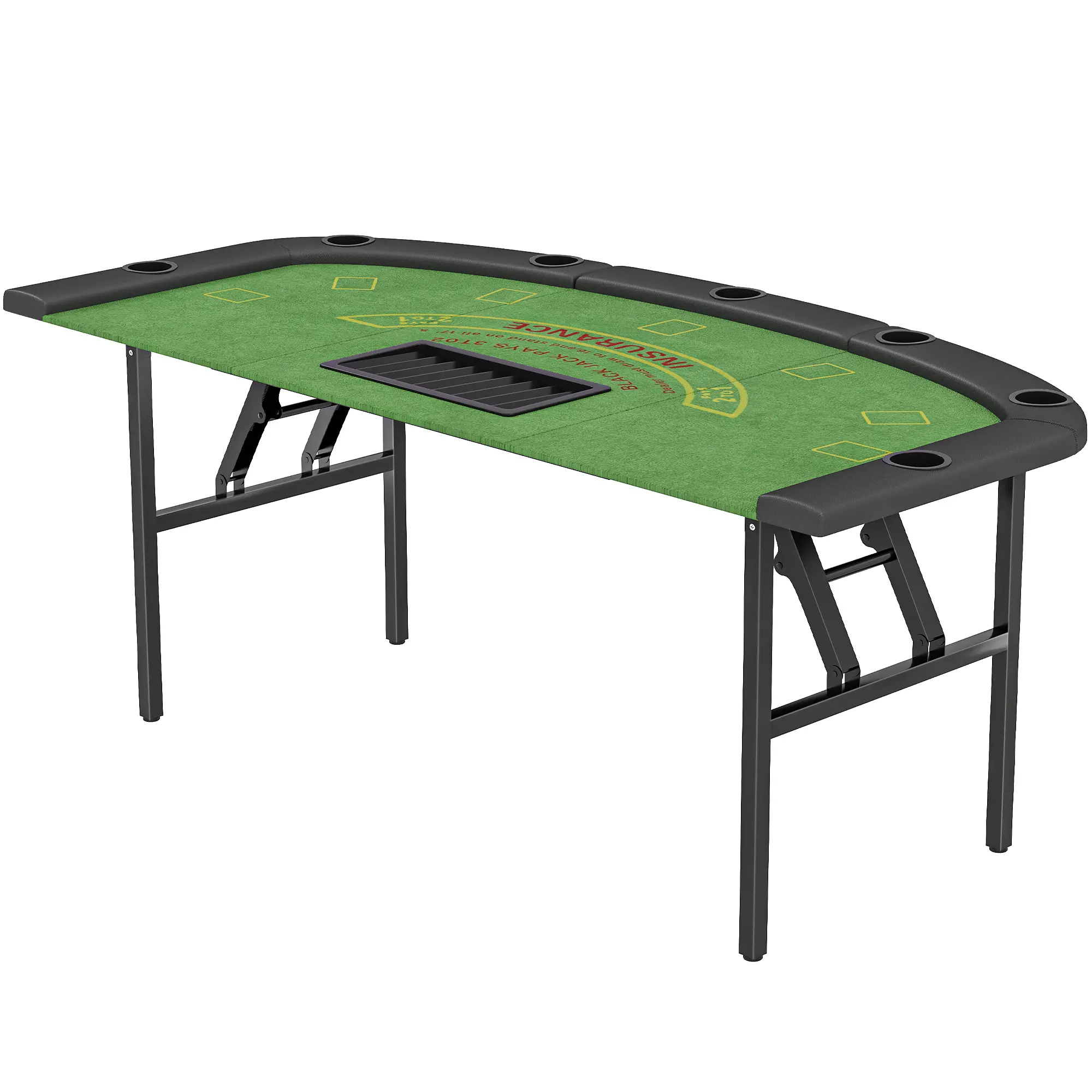 72" Foldable Poker Table - Portable 8-Player Casino Blackjack Table with Green Felt Surface, Cup Holders for Home Game Night, Professional Tournaments (Camping Furniture)