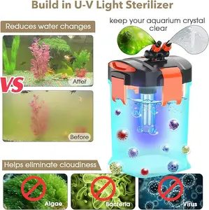 hygger Quiet Self-Priming Canister Filter with U-V Light Foam Activated Carbon Ceramic Rings, Adjustable Flow External Fish Tank Filter for 40 -180 Gallon Freshwater Saltwater Aquarium 475 GPH /581 GPH