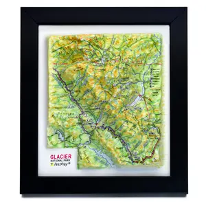 TestPlayNA Glacier National Park 3D Raised Relief Map - 5.25x4.5 Inches, 1:350,000 Scale, Art Deco Design, Perfect for Home or Office