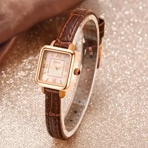 Elegant Brown Mini Square Watch - New Fashion Casual Style for Women, Perfect Gift for Girlfriend
