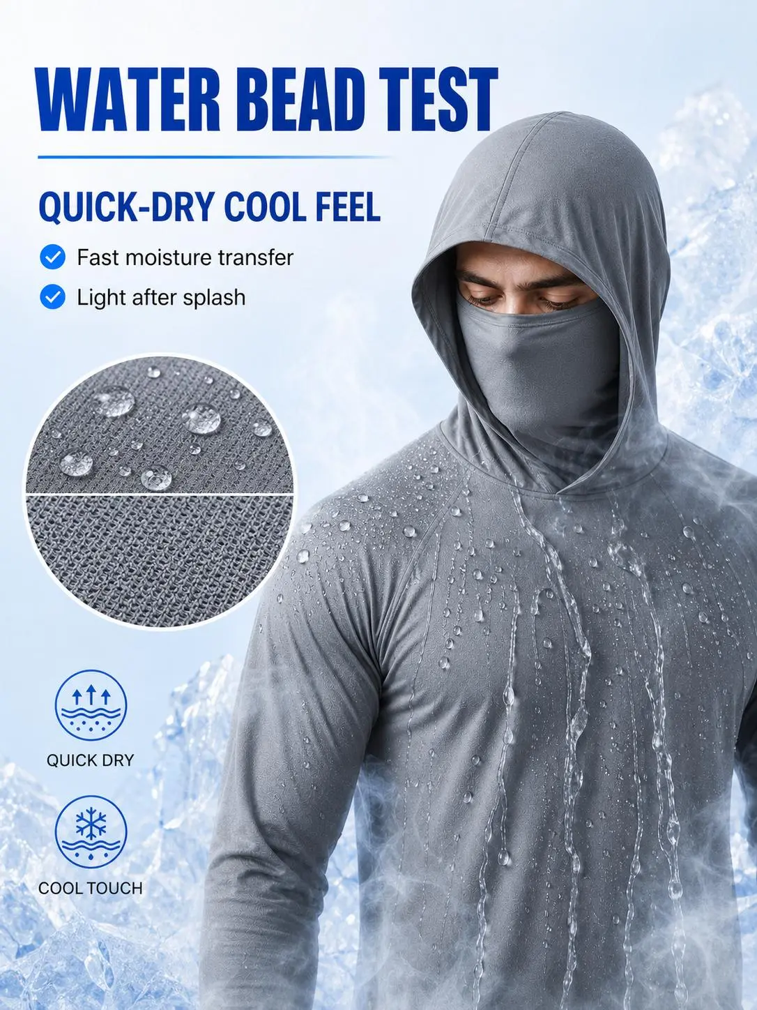 Men's 6-Pack Lightweight Sun Protection Long-Sleeve Breathable Hoodies - Men's Clothing, Solid, All Season, Full-Coverage with Built-In Mask for Hot Weather Outdoor Jobs, Sports, Polyester Clothing, Outdoor Work