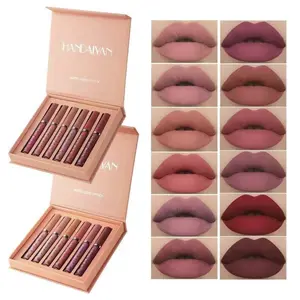 HANDAIYAN Matte Liquid Lipstick Set - 6 Color Long Lasting High Pigmented Nude Lip Stain Makeup Kit Waterproof Non-Stick Cup Transfer Gift for Women Coffee Gloss Hydrating Lipgloss All Skin Types - Cosmetic Glossy Gift