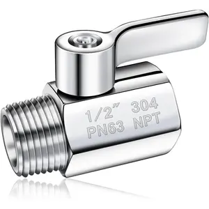 Shower Head Shut Off Valve 304 Stainless Steel Mini Ball Valve(1/2" Female X Male) NPT Thread Water Flow Control Valve Regulator