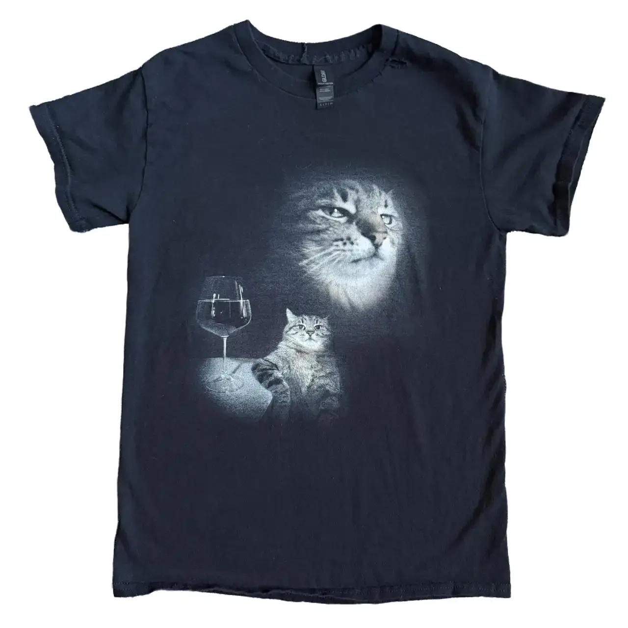 Gildan Men's and Women's T-shirt, Funny Cat Side-Eyeing While Drinking Wine Shirt, Animal Tee, Unisex T-shirt, Gift T-shirt, Y2k Unisex Graphic Tees Gothic Grunge Emo Scene Amity Affliction Style Clothes Menswear Womenswear Streetwear