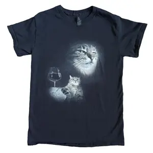 Gildan Men's and Women's T-shirt, Funny Cat Side-Eyeing While Drinking Wine Shirt, Animal Tee, Unisex T-shirt, Gift T-shirt, Y2k Unisex Graphic Tees Gothic Grunge Emo Scene Amity Affliction Style Clothes Menswear Womenswear Streetwear