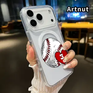Magnetic Phone Case for iPhone 17 Pro Max 16 Plus 15 14 13 12 11 Air E Baseball Heart Three Pattern Acrylic Back Shockproof Ultra Thin Mobile Phone Cover Gift for boy girl