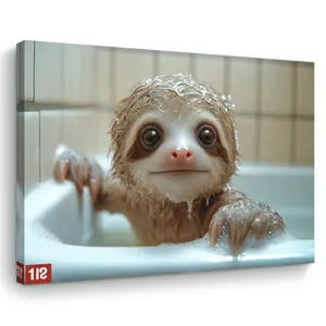 Room Decoration 1 Piece Cute Sloth Bathing Canvas Wall Art, Wooden Frame, Suitable for Living Room, Bedroom, Kitchen Woven Decoration, Unique Bachelorette Party Gift Idea