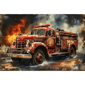 Vintage Fire Truck Aluminum Sign Wall Decor 8x12 Inch Retro Rustic Design Home Garage Pub Man Cave Rustic Americana Metal Art