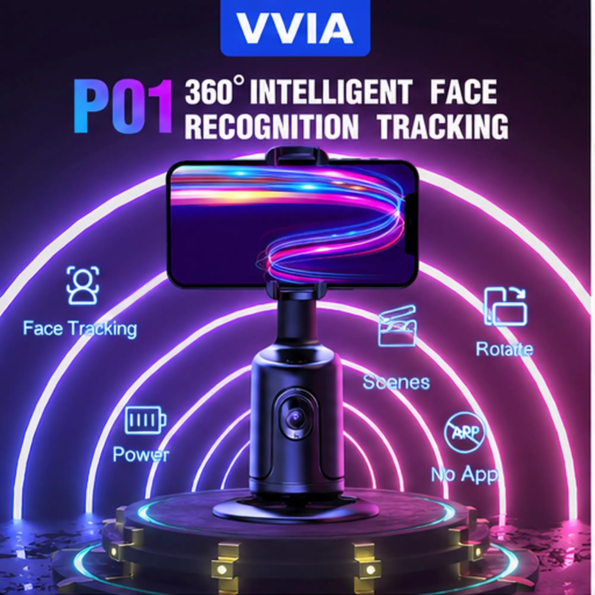 360° Auto-Tracking Smartphone Mount - Smart Face & Object Detection - Versatile Selfie Stick and Tripod for Hands-Free Video, Vlogs, and Live Streaming