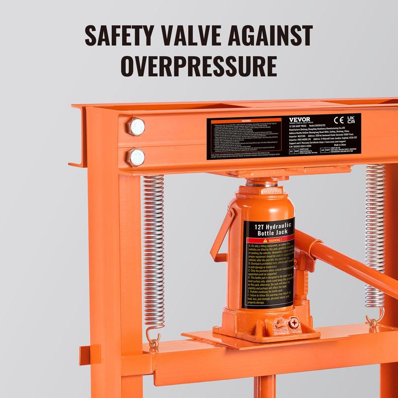 VEVOR Hydraulic Shop Press, TikTokShopBlackFriday, 12 Ton H-Frame Hydraulic Garage/Shop Floor Press, Adjustable Shop Press with Press Plates, Heavy Duty Hydraulic Press for Garage, Shop, Workshop