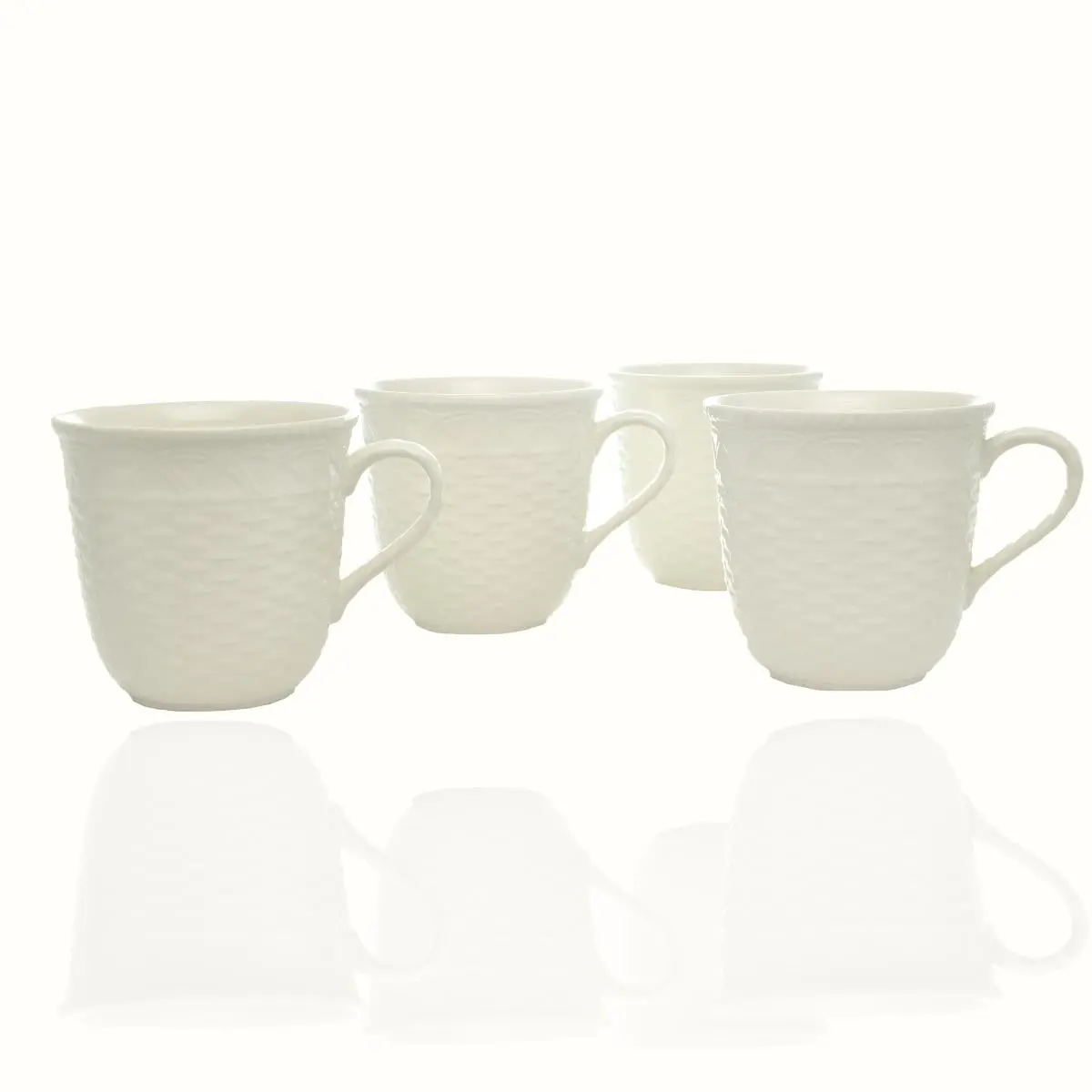 212 MAIN Ceramic Nantucket White 16oz Reusable Drink Tumbler Mug Set of 4 (FC900-415 Model, Red Vanilla) - Chip-Resistant, Oven-Safe, Basket Weave Storage Compatible Multi-Use Cup for Coffee & Tea