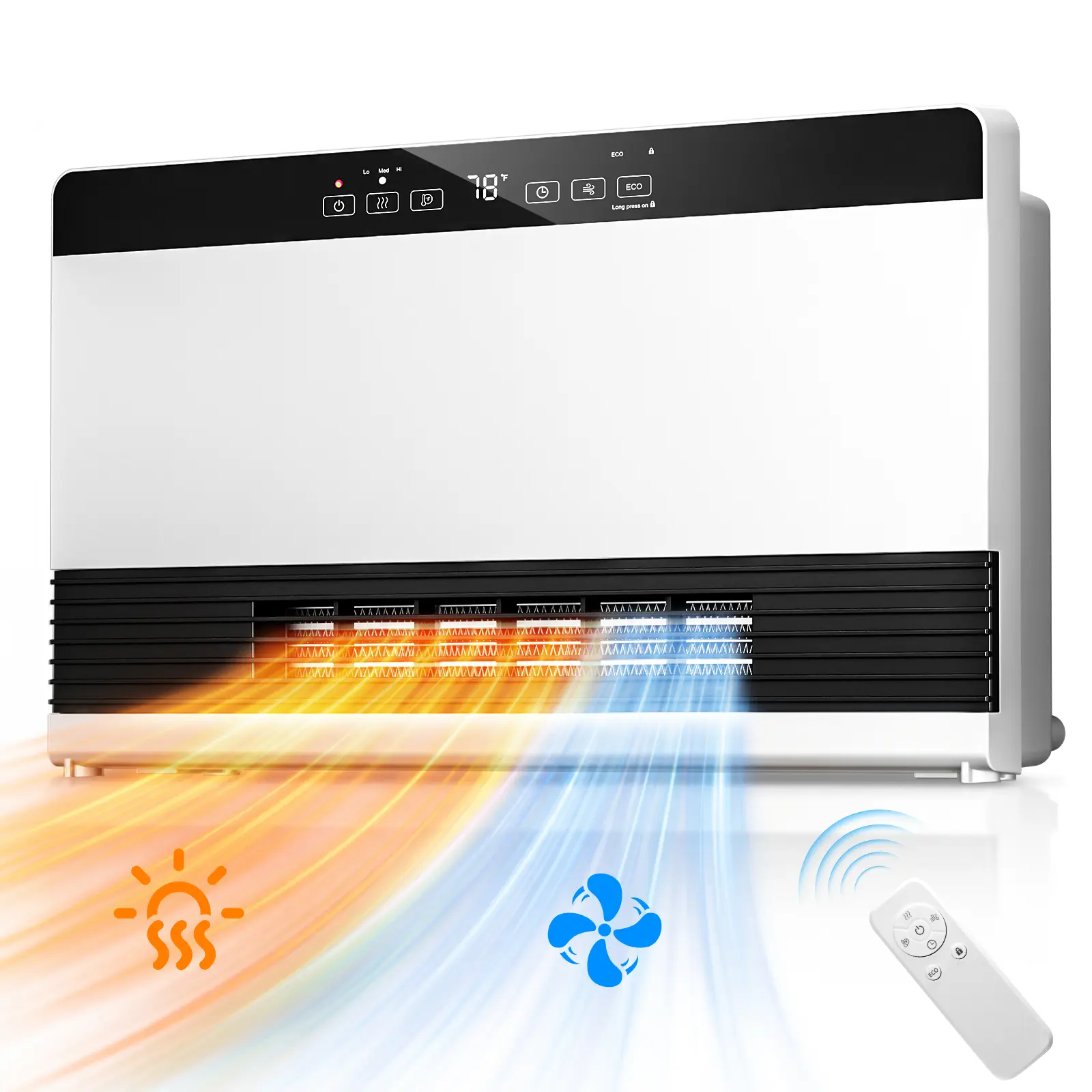 2-in-1 Wall Mounted PTC Electric Heater and Fan - 1300W PTC Fast Heating, Adjustable Heating Temperature, Digital Heat Control, 3 Heat Modes, ECO Mode, Remote Control, 12H Timer, Overheat Guard for Bedroom