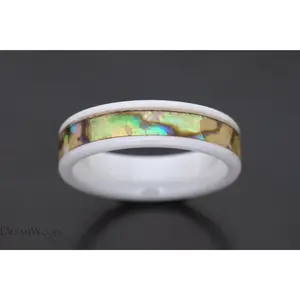 Cream Abalone Shell Ring - Ceramic Wedding Band