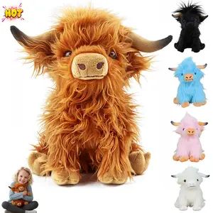 2 Pack of Highland Cows Stuffed Animals, Cute Fluffy Cow Plush Figure Toys Realistic Highland Cattle Plush Decor for Kids Baby Girls Boys Christmas Birthday Gifts