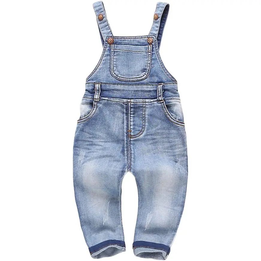 KIDSCOOL SPACE Baby Toddler Denim Overalls for Boys Girls Light Wash Ripped Jean Bib Pants Adjustable Straps Elastic Waist 6M-4T
