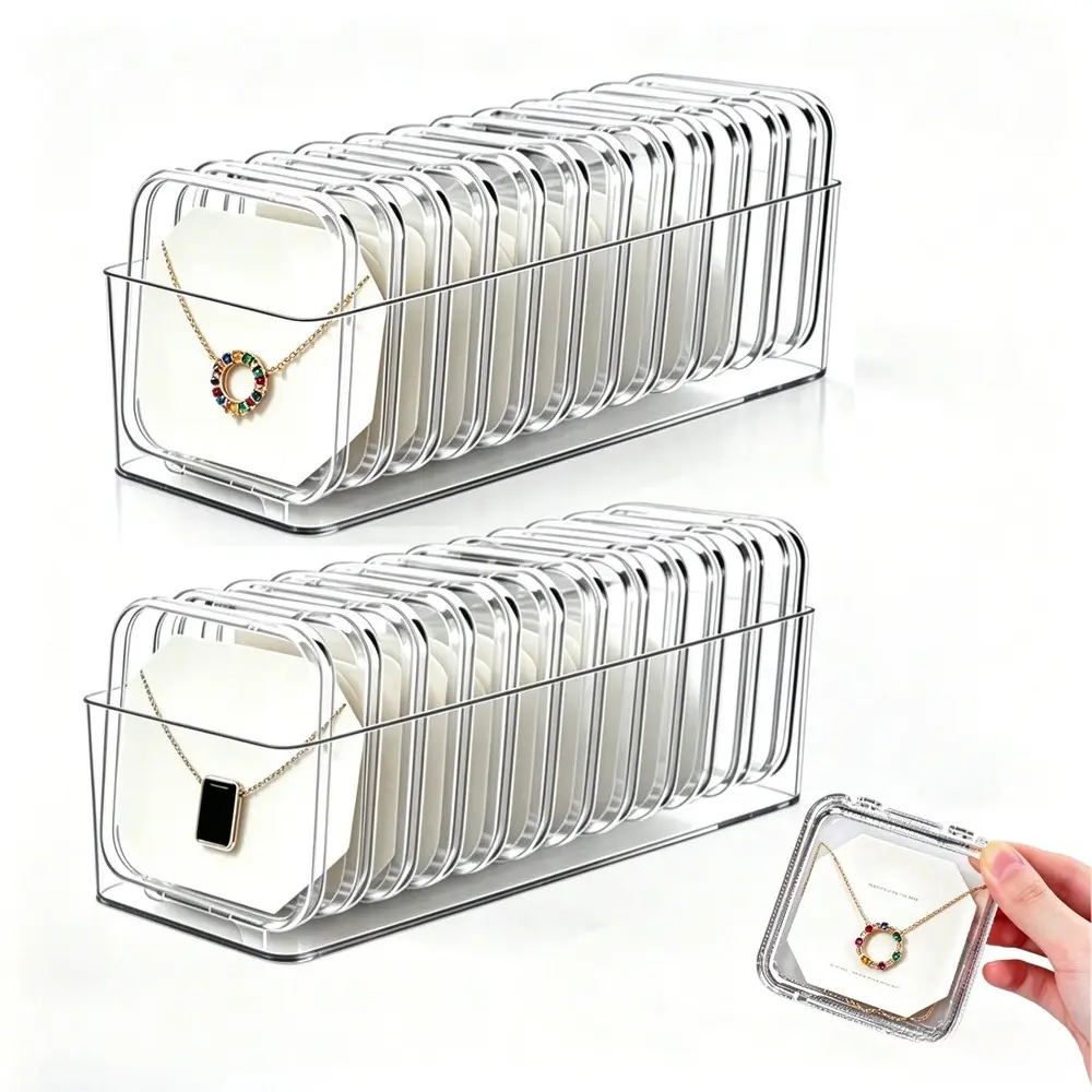 Polystyrene Jewelry Storage 12+1 Set - 12 Compartment Boxes (3.34x3.34x0.7in) with Lid Closure, 1 Large Organizer (9x3.54x2.36in) in Pouch, Portable Home Organizer for Beads, Travel Crafting