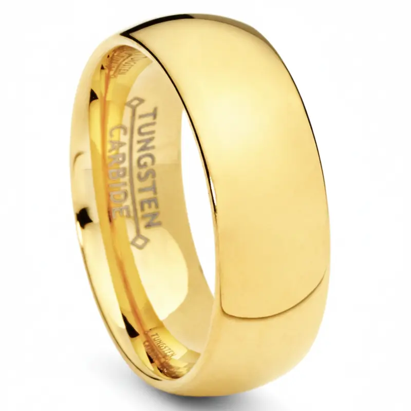 Men's 7MM 18K Goldtone-Plated High Polish Laser Engraved Dome Tungsten Ring - Metal Masters Co., Hypoallergenic Men's Jewelry, Wedding/Anniversary Gift, Sizes 6-15 (6 to 15), Includes Ring Box