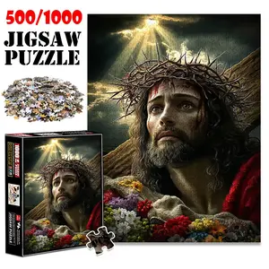 1pc 1000 piece adult puzzle 70x50cm Jesus with Crown of Thorns and Flowers500 pieces of paper jigsaw puzzle, suitable for adults and families, large-scale DIY puzzle interactive toy games, birthday