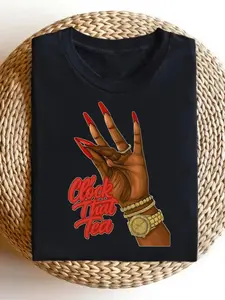 Men's Casual T Shirt with A Print Of Red Nail Polish Clock And Tea Cup Made Of Soft Comfortable And Breathable Fabric Suitable for Summer Outdoor Activities Wrinkle Resistant Machine Wa
