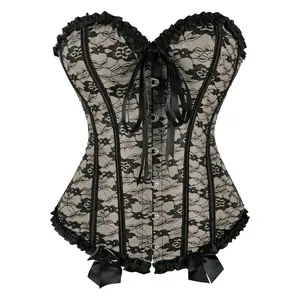 MILALEE Womens Floral Black Lace Trim Corset Overbust Waist Cincher Bustier Top Halloween Costume for Women Halloween Gothic Party Outfit 815-T1
