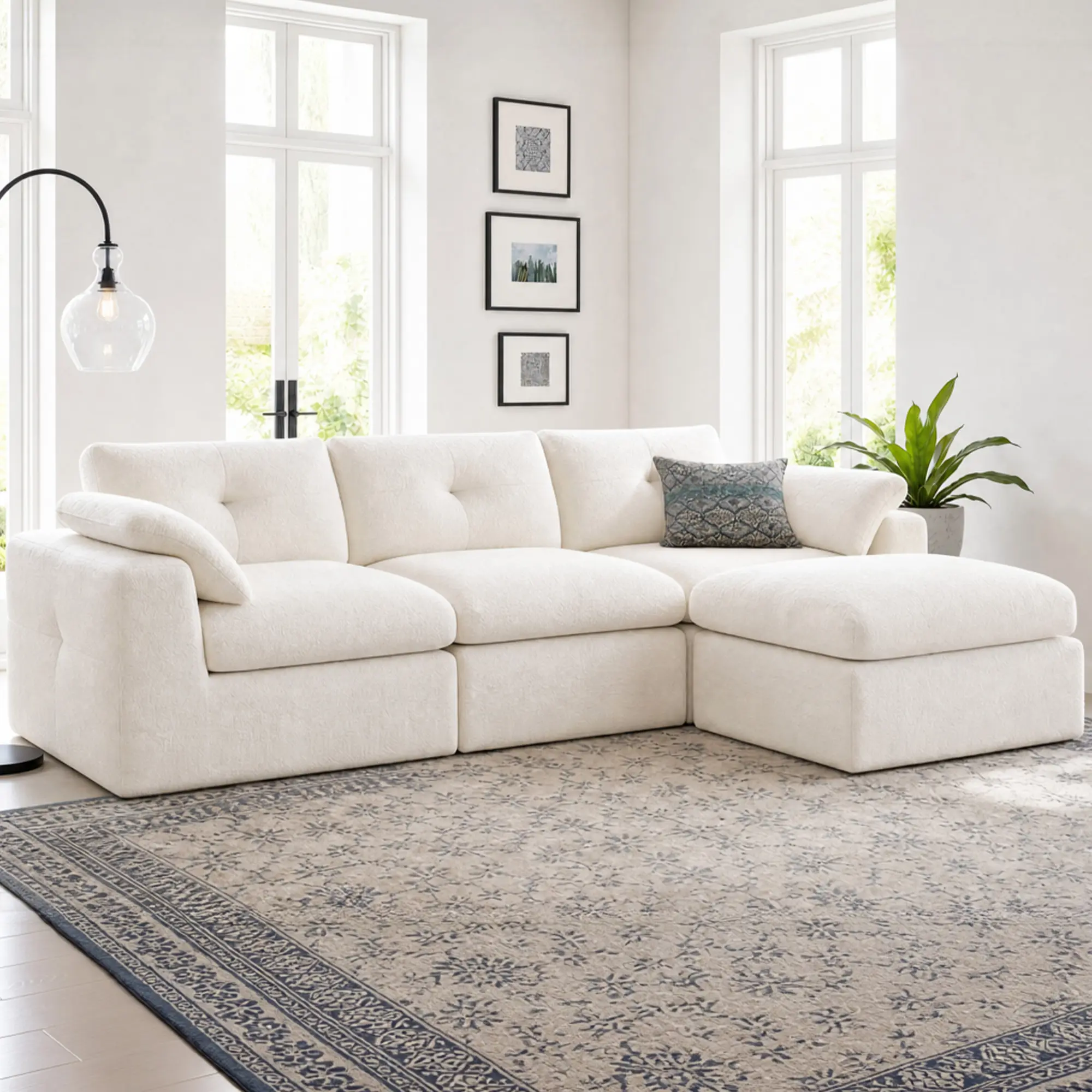 Raybee 111.5" Modular Sectional Foam Sofa with Pocket Coils, 28-Inch Deep Seat Cloud Couch with High-Density Foam, Premium Chenille 2- or 3-Seat Couch with Optional Ottoman, No-Assembly L-Shaped Sofa for Living Rooms and Apartments