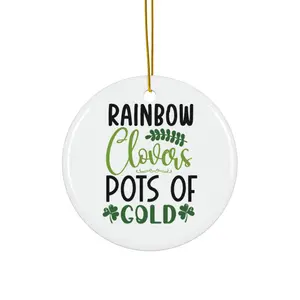 RAINBOW CLOVERS POTS OF GOLD ORNAMENT, CHRISTMAS DECORATIONS, 3 INCHES CIRCLE ORNAMENT, CERAMIC ORNAMENT