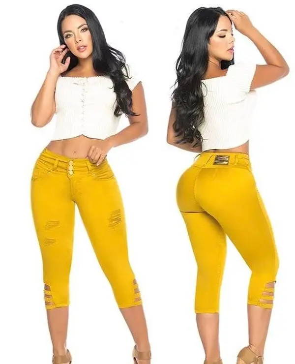 Lady's Basic Solid Capri Pants with Colombian Push-Up Fit, Perfect Fit Bottoms for Vacation & Everyday Wear