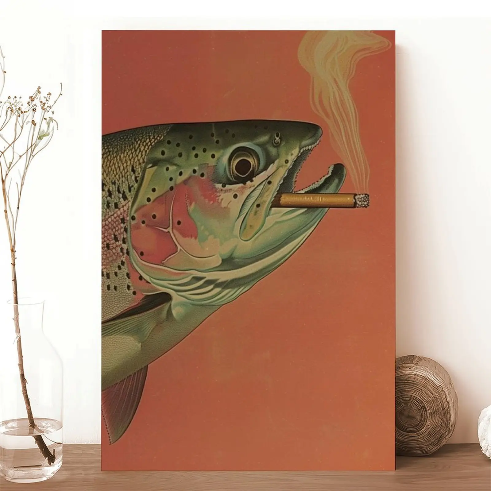 Whimsical Trout Smoking a Cigarette Vintage Poster Art - Funny Retro  Fisherman Illustration, Artistic Decoration, Modern Home Decor for Cabin  Wall Decor