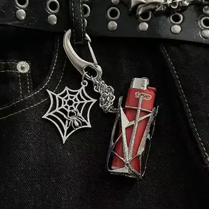 Cyberpunk Spider Web Metal Lighter Case Keychain, Punk Gothic Aesthetic Accessory, Men's Accessories for Stylish Outfits
