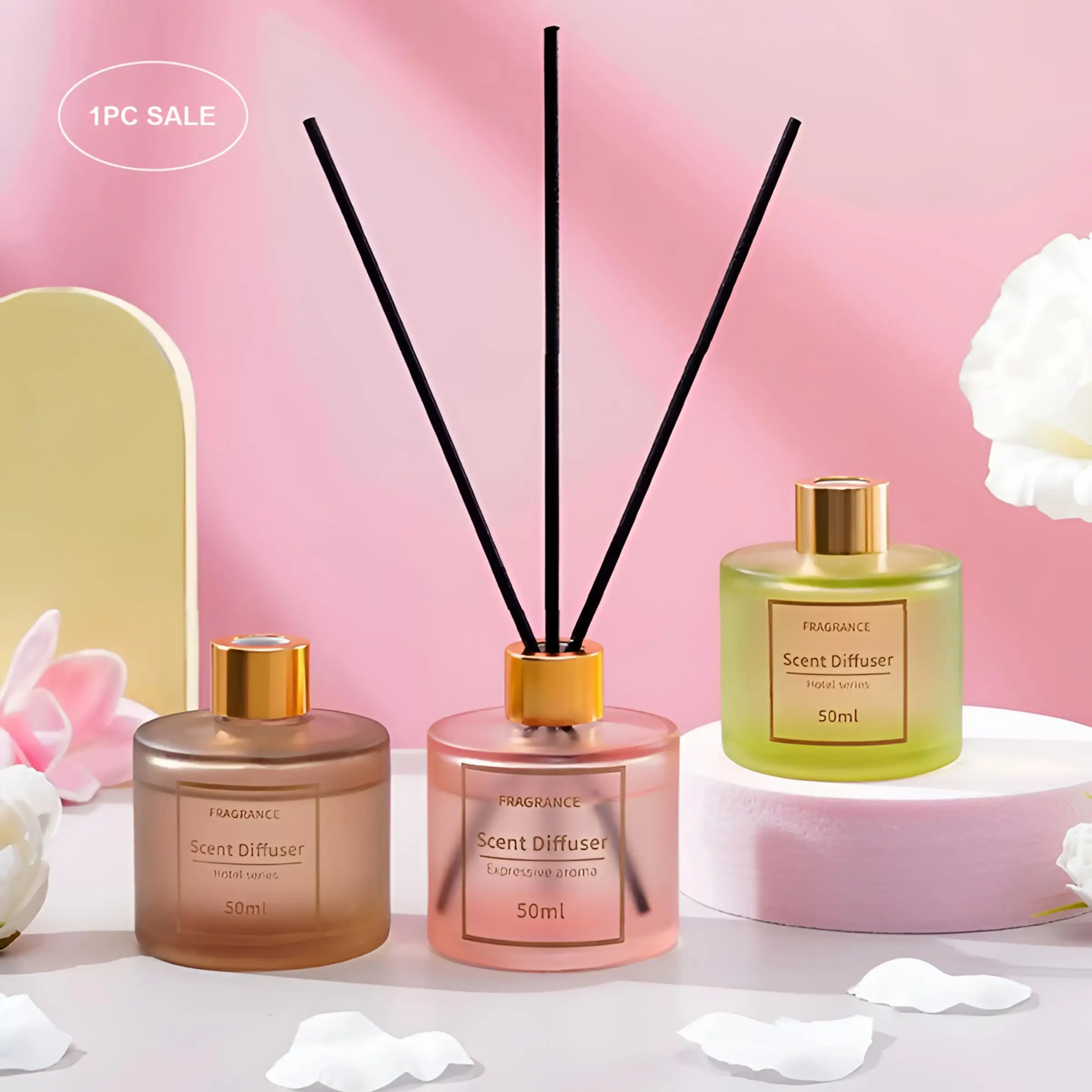 50ml Flower Scented Glass Air Freshener, Long Lasting Aromatherapy Diffuser, Home Fragrance for Living Room Bedroom Bathroom, Home Decor