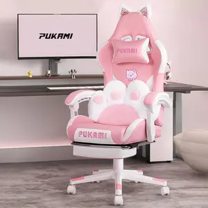 PUKAMI Pink Cat Ear Gaming Chair with Footrest
